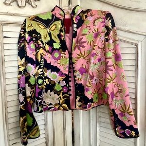 JS collections silk floral butterfly design dress jacket